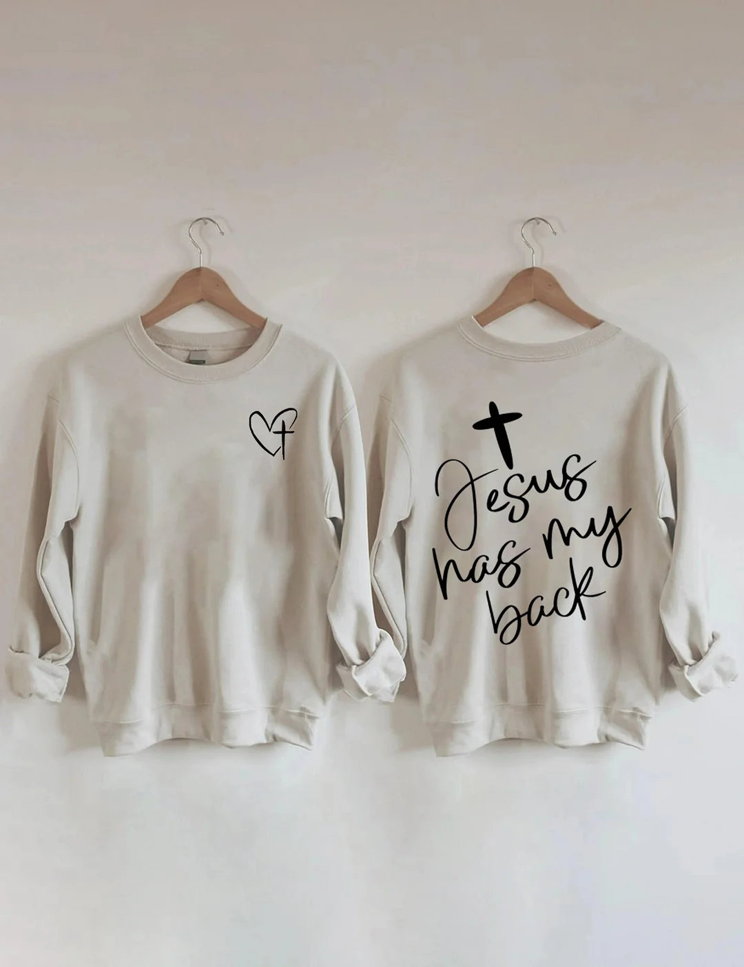 Jesus Has My Back, Heart Cross Sweatshirt